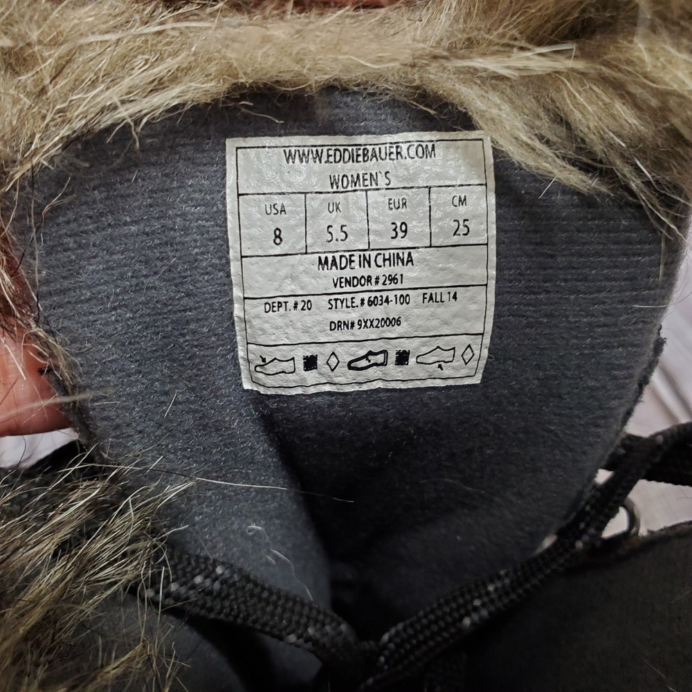 Women's Eddie Bauer Snow Boots Black Waterproof Vibram Sole High Top Size 8 - Picture 8 of 11